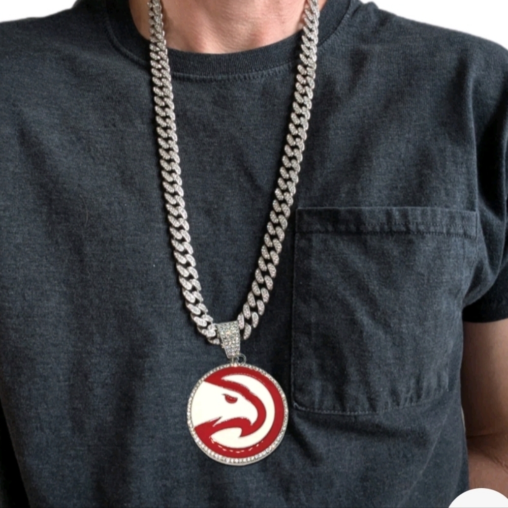 Atlanta Hawks Iced Out Style Chain Necklace 20" Or 24" Choose Color